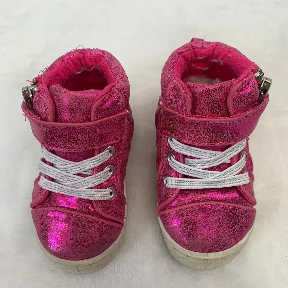 Garanimals Toddler Girls Sz 3 Metallic Hot Pink Shimmer Quilted Heart High Tops